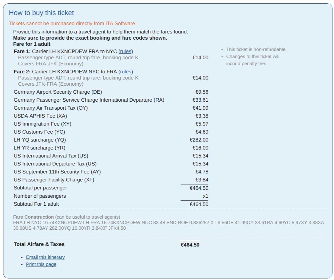 detailed summary of taxes and fees