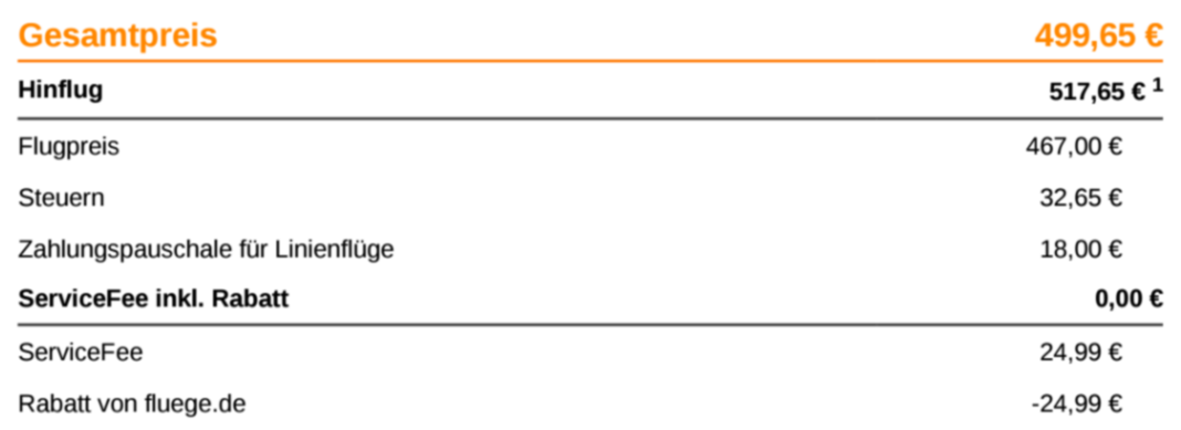 Price calculation fluege.de